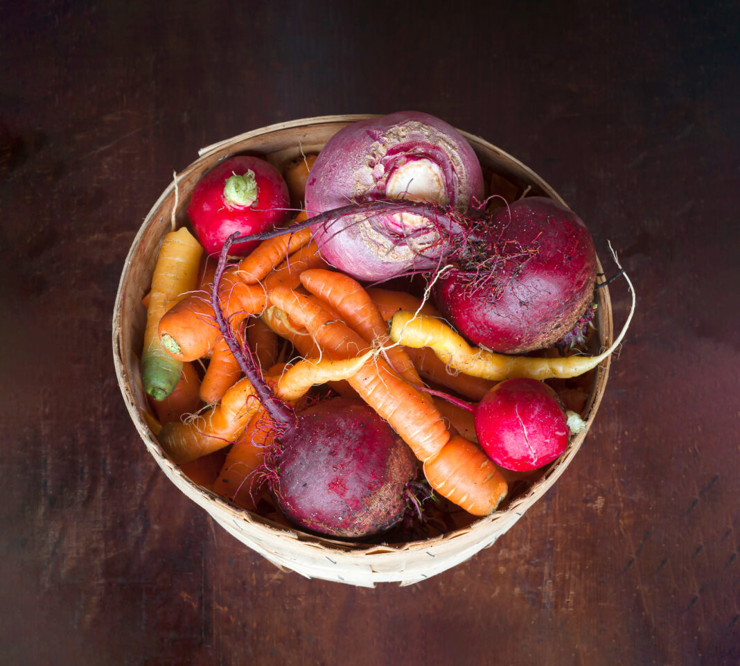 A basket of root vegetables