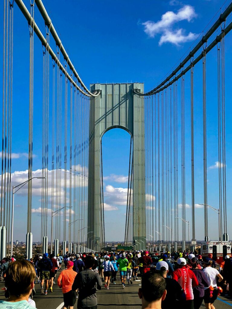 large group of runners crossing the Verrazano-Narrows 