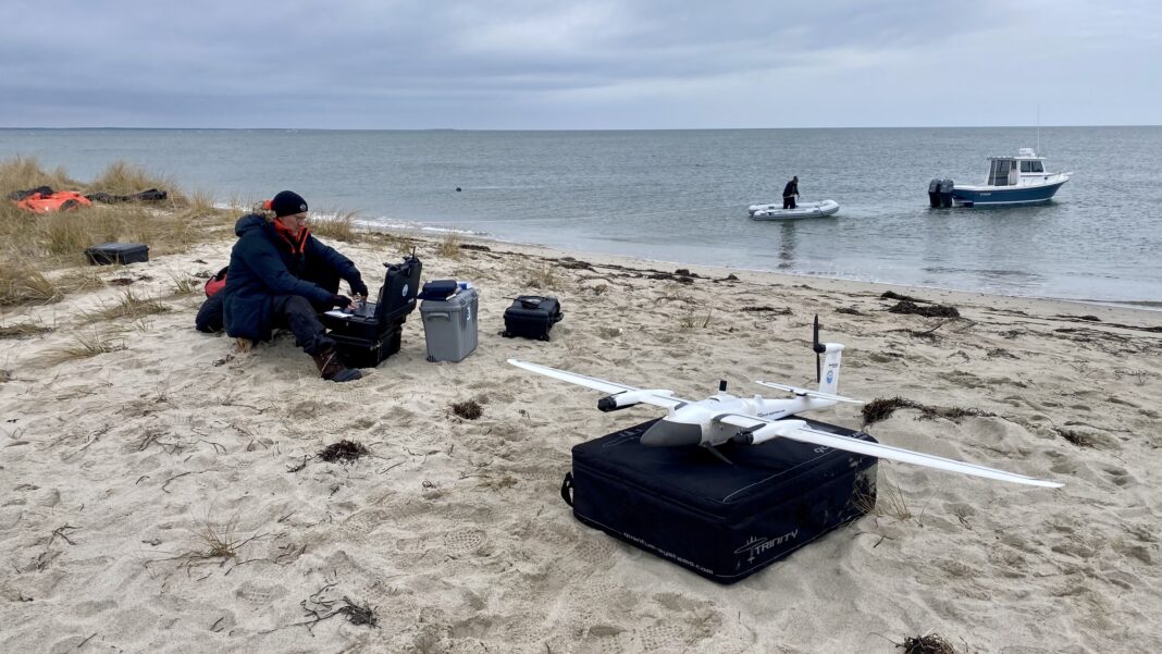 Preparing a drone on Muskeget Island.